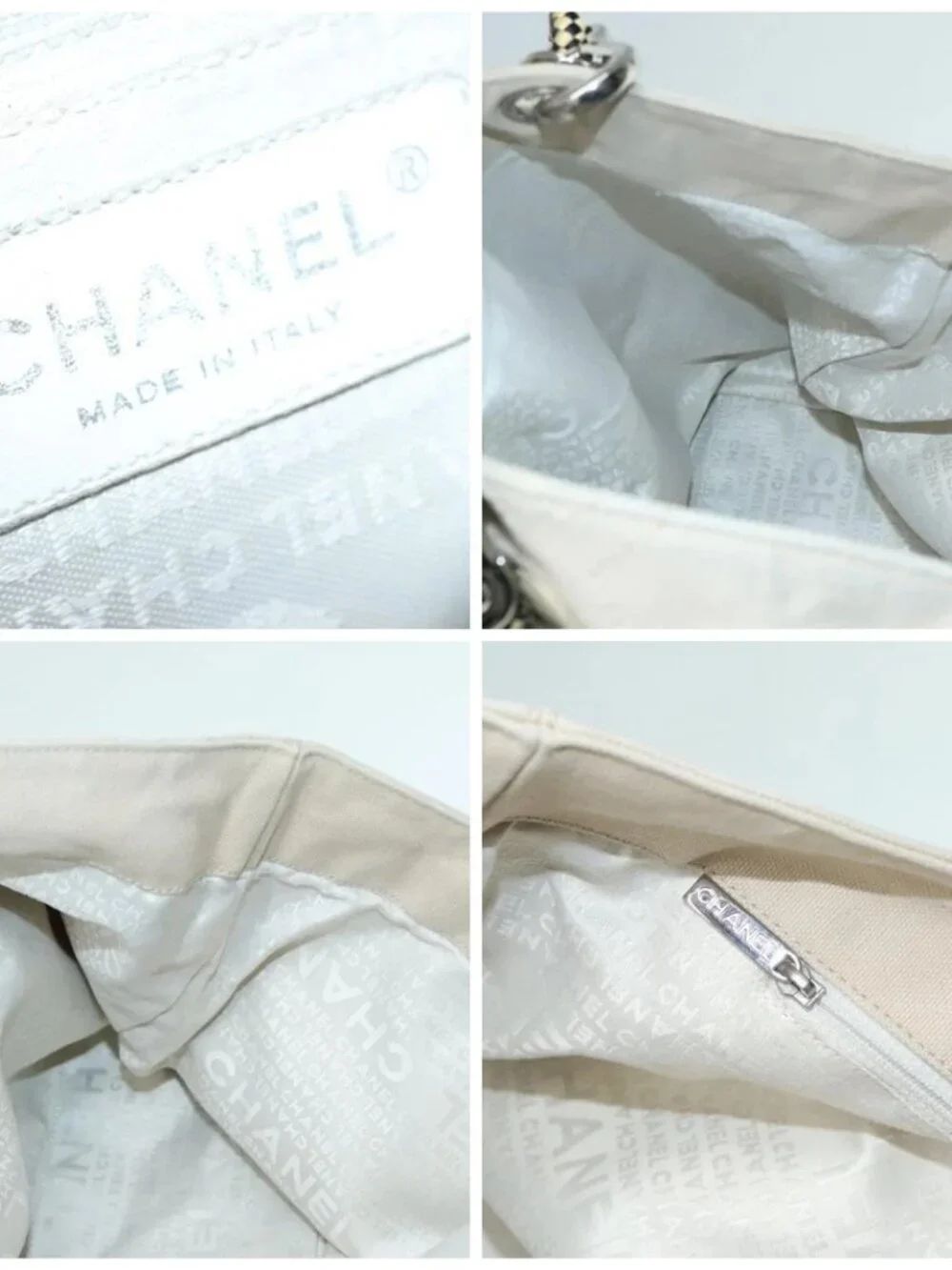 CHANEL COCO Mark Tote Bag Canvas Beige Silver CC Auth bs18464